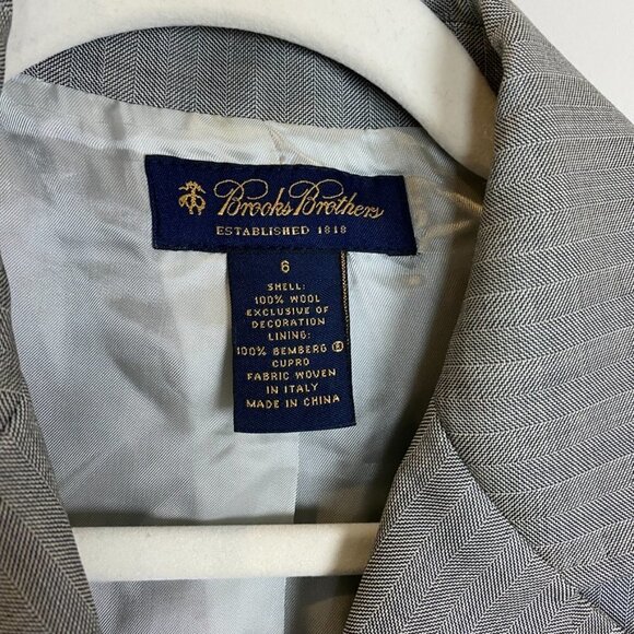 Brooks Brothers Blazer Double Breasted Gray Women 6 100% Wool Herringbone - Picture 2 of 6